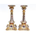 A pair of large Royal Crown Derby candlesticks pattern 1128,