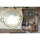 A 19th Century kettle, a 19th Century brass trivet, pewter,