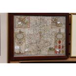 A framed and glazed map, John Speede dated 1610,