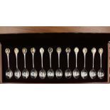 A cased set of twelve sterling silver Royal Society for the Protection of Birds spoons,