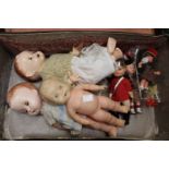 A collection of various 1950s dolls, comprising two large dolls, celluloid,