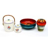 Poole pottery 'Delphis' fruit bowl and spherical vase and Poole biscuit barrel and conserve pot (4)