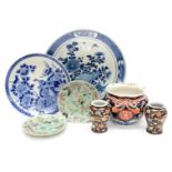 A collection of oriental wares including Chinese plates, two vases,
