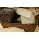 A basket containing crochet and embroidered table linen, etc,