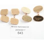 Two pairs of 9ct gold cufflinks