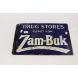 An enamelled double sided advertising sign 'Drug Stores Depot for Zam - Buk' and 'Drug Stores Depot