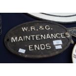 WR&G Maintainance Ends oval sign.