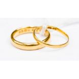 Two 22ct gold bands both size H, with a combined total gross weight approx 4.