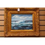 Derek Powell-Jones, Waves at Sea, oil on canvas on panel, depicting stormy seas,