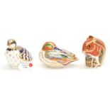 Three boxes Royal Crown Derby paperweights 'Red Squirrel', 'Teal Duck',