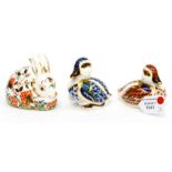 Three Royal Crown Derby paperweights, comprising 'Meadow Rabbit',