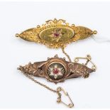 Two Victorian gold estruscan style brooches,