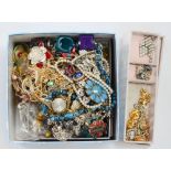 Two boxes of fashion and costume jewellery and a collection of watches (3)