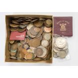 A box of coins to include Crowns 1889, 1890, 1937, 1950,