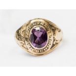 An amethyst single stone 9ct gold ring, size R, 5.