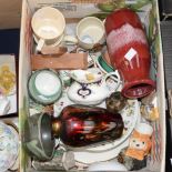 A box of assorted ceramics to include vases,