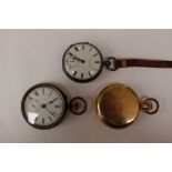 Three pocket watches comprising a gold plated Waltham,