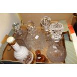 Four crystal decanters and two Bells decanters