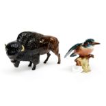 A Beswick figure of Bison; together with a figure of a Kingfisher,