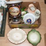 A box consisting of two wash bowls and jug sets, various planters and vase.