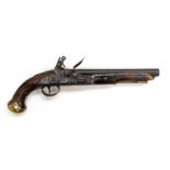 An approximately 15 bore military design flintlock cavalry pistol, fitted with a 9¾” barrel.