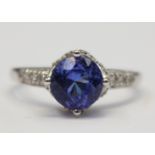 A 9ct white gold ring set with a solitaire tanzanite stone of approx 1 ct,