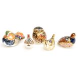 Five boxed Royal Crown Derby paperweights to include Little Owl, Collectors Guild Crested Tot,