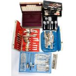 A box of assorted EPNS, cased and boxed flatware, including William Mason, Sheffield, etc,