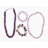 Two amethyst necklaces and a bangle and bracelet (4)