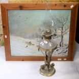 A cut glass reservoir oil lamp,