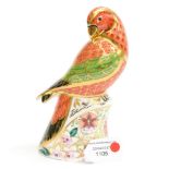 A Royal Crown Derby paperweight 'Lorikeet' by Hugh Gibson, 1st quality with gold stopper,
