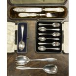 A collection of silver including George V salad servers, Sheffield 1930, maker Cooper Brothers,