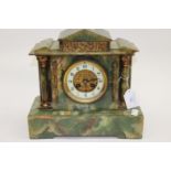 Green Onyx architectural mantle clock with key, pendulum,