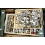 Two trays of cutlery including Elkington plate, stainless steel,