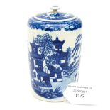 A Worcester tea canister and cover in blue and white 'Disguised Numeral Marks'