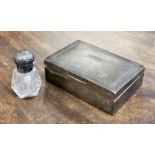 A cut glass perfume bottle, silver top, Birmingham 1899; a Birmingham cigarette box 8.