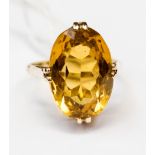 A citrine single stone 9ct gold dress ring, size P, gross 5.