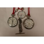 A fine silver pocket watch with decorative, unusual dial, a chrome plated Garrard stop watch,