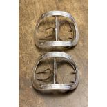 A pair of George III silver mounted iron 'dandy' shoe buckles,
