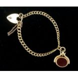 A 9ct gold chain bracelet with swivel fob 18ct gold with bloodstone and carnelian, 25.