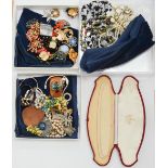 A parcel of mixed costume jewellery to include millefiori beads, marcasite,