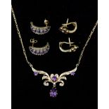 A 9ct gold amethyst drop necklace,