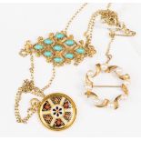 A 9ct gold cultured pearl set circular brooch;