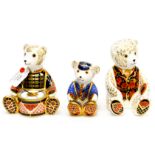 Three boxed Royal Crown Derby paperweights including Drummer Bear,