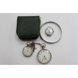 A silver pocket watch with white enamel dial and black Arabic numerals (hairline cracks to face) a