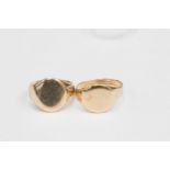 Two 9ct gold signet rings, size K and L, with a combined total weight approx 6.