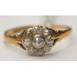 A diamond and 9ct gold vintage diamond chip ring flower style ring size M total gross weight approx