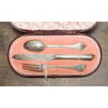 A silver Christening set, knife, fork and spoon, London 1899, maker Francis Higgins III,