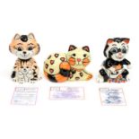Three Lorna Bailey limited edition Cats, with certificates: 'Mother Little Helper' 35/75,
