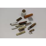 Penknives and lighters to include mother of pearl and silver blade (approx 18) including inkwell,